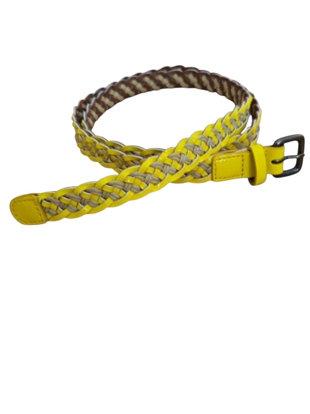 J.Crew Yellow and Tan Braided Leather Straw Belt S/M
